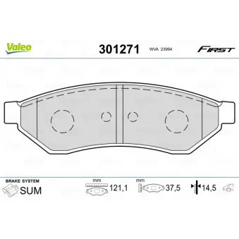Jeu de 4 plaquettes de frein arrière VALEO 301271