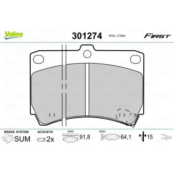 Jeu de 4 plaquettes de frein avant VALEO 301274