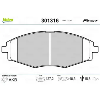 Jeu de 4 plaquettes de frein avant VALEO 301316