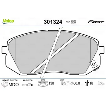 Jeu de 4 plaquettes de frein avant VALEO 301324
