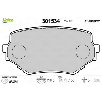 Jeu de 4 plaquettes de frein avant VALEO 301534