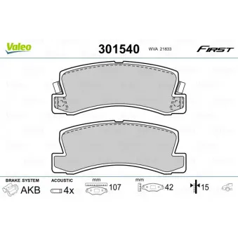 Jeu de 4 plaquettes de frein arrière VALEO 301540