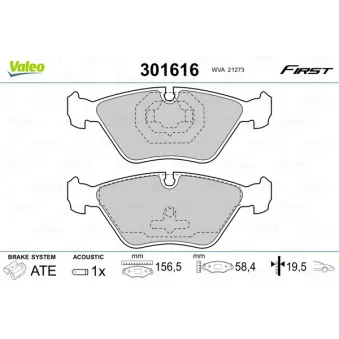Jeu de 4 plaquettes de frein arrière VALEO 301616