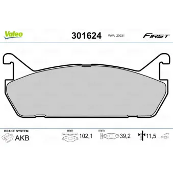 Jeu de 4 plaquettes de frein arrière VALEO 301624