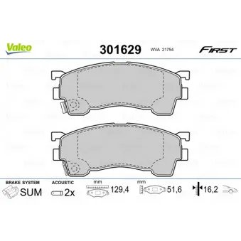 Jeu de 4 plaquettes de frein avant VALEO 301629