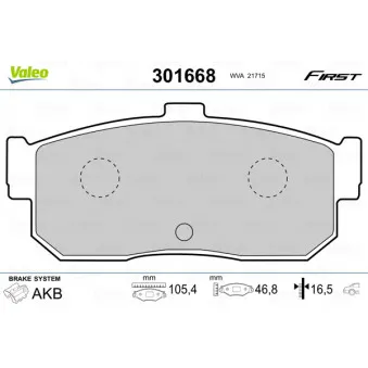 Jeu de 4 plaquettes de frein arrière VALEO 301668