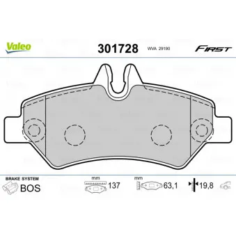 Jeu de 4 plaquettes de frein arrière VALEO 301728