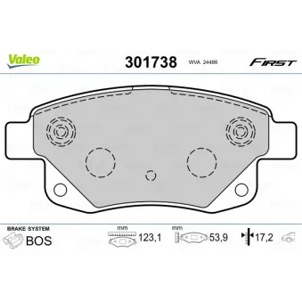Jeu de 4 plaquettes de frein arrière VALEO 301738