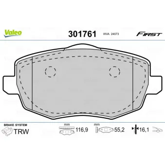 Jeu de 4 plaquettes de frein avant VALEO 301761