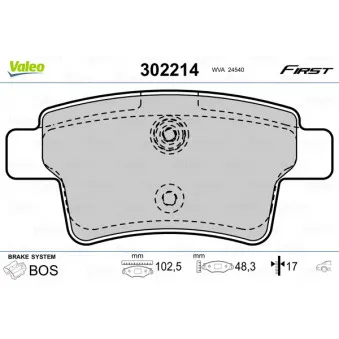 Jeu de 4 plaquettes de frein arrière VALEO 302214
