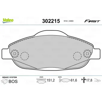 Jeu de 4 plaquettes de frein avant VALEO 302215