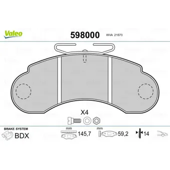 Jeu de 4 plaquettes de frein avant VALEO 598000