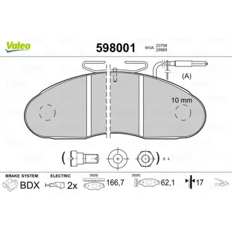 Jeu de 4 plaquettes de frein avant VALEO 598001