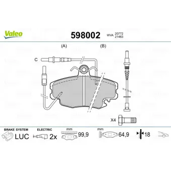 Jeu de 4 plaquettes de frein avant VALEO 598002