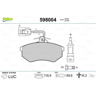 Jeu de 4 plaquettes de frein avant VALEO 598004