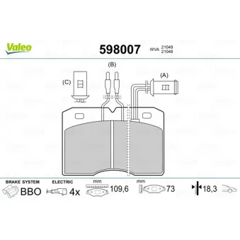 Jeu de 4 plaquettes de frein avant VALEO 598007