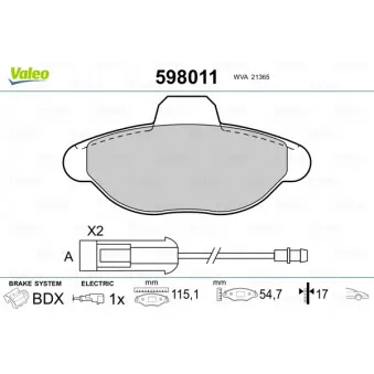 Jeu de 4 plaquettes de frein avant VALEO 598011