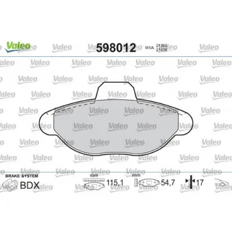 Jeu de 4 plaquettes de frein avant VALEO 598012