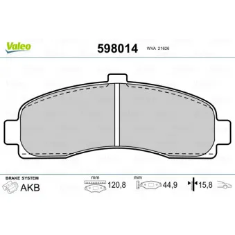 Jeu de 4 plaquettes de frein avant VALEO 598014