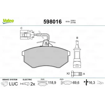 Jeu de 4 plaquettes de frein avant VALEO 598016