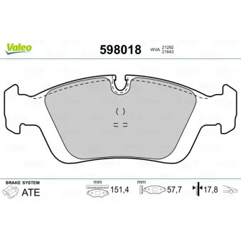 Jeu de 4 plaquettes de frein avant VALEO 598018