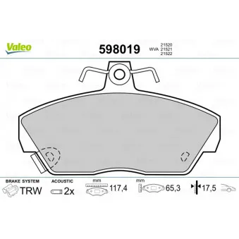 Jeu de 4 plaquettes de frein avant VALEO 598019