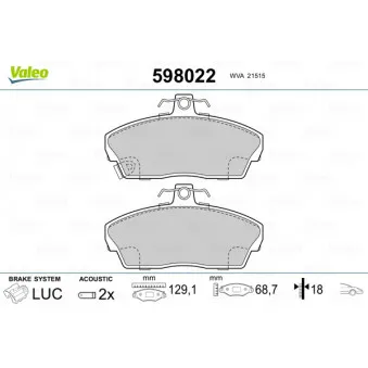 Jeu de 4 plaquettes de frein avant VALEO 598022