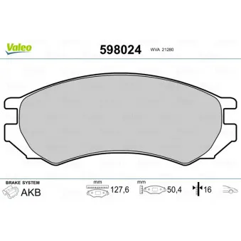 Jeu de 4 plaquettes de frein avant VALEO 598024