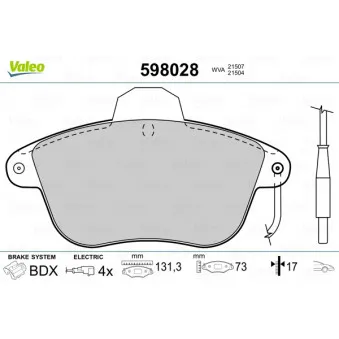 Jeu de 4 plaquettes de frein avant VALEO 598028