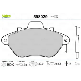 Jeu de 4 plaquettes de frein avant VALEO 598029