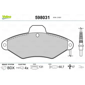 Jeu de 4 plaquettes de frein avant VALEO 598031