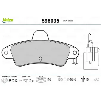 Jeu de 4 plaquettes de frein arrière VALEO 598035