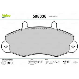 Jeu de 4 plaquettes de frein avant VALEO 598036