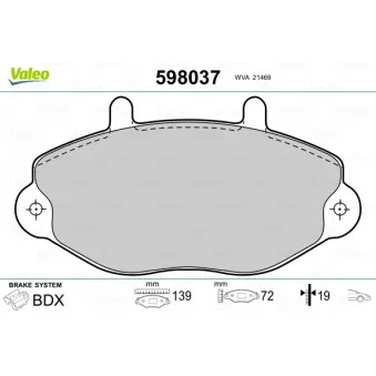 Jeu de 4 plaquettes de frein avant VALEO 598037