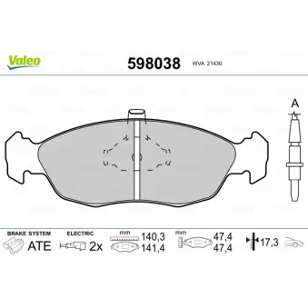 Jeu de 4 plaquettes de frein avant VALEO 598038