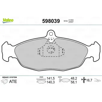 Jeu de 4 plaquettes de frein avant VALEO 598039