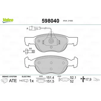 Jeu de 4 plaquettes de frein avant VALEO 598040