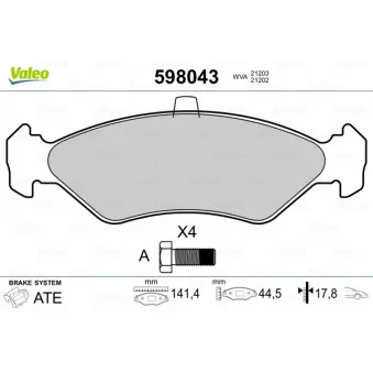 Jeu de 4 plaquettes de frein avant VALEO 598043