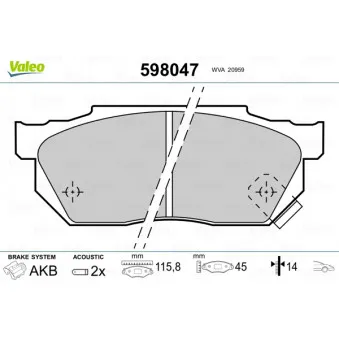 Jeu de 4 plaquettes de frein avant VALEO 598047