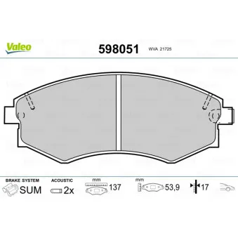 Jeu de 4 plaquettes de frein avant VALEO 598051