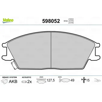 Jeu de 4 plaquettes de frein avant VALEO 598052