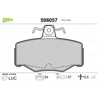 Jeu de 4 plaquettes de frein arrière VALEO 598057