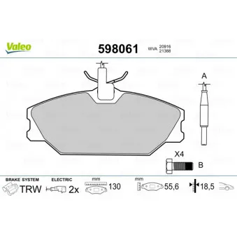 Jeu de 4 plaquettes de frein avant VALEO 598061