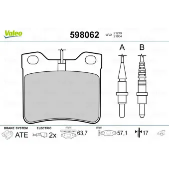 Jeu de 4 plaquettes de frein arrière VALEO 598062