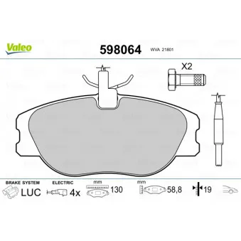 Jeu de 4 plaquettes de frein avant VALEO 598064