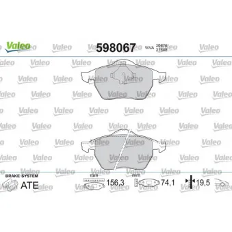 Jeu de 4 plaquettes de frein avant VALEO 598067