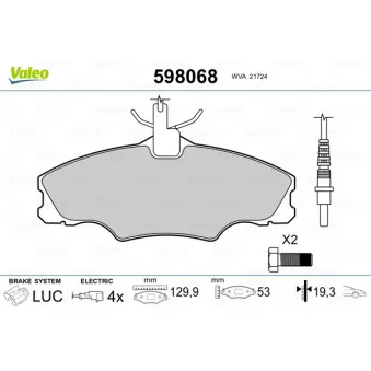 Jeu de 4 plaquettes de frein avant VALEO 598068
