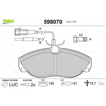 Jeu de 4 plaquettes de frein avant VALEO 598070