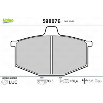 Jeu de 4 plaquettes de frein avant VALEO 598076