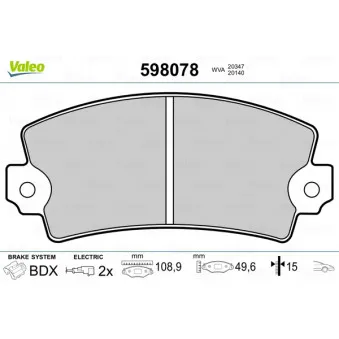 Jeu de 4 plaquettes de frein avant VALEO 598078